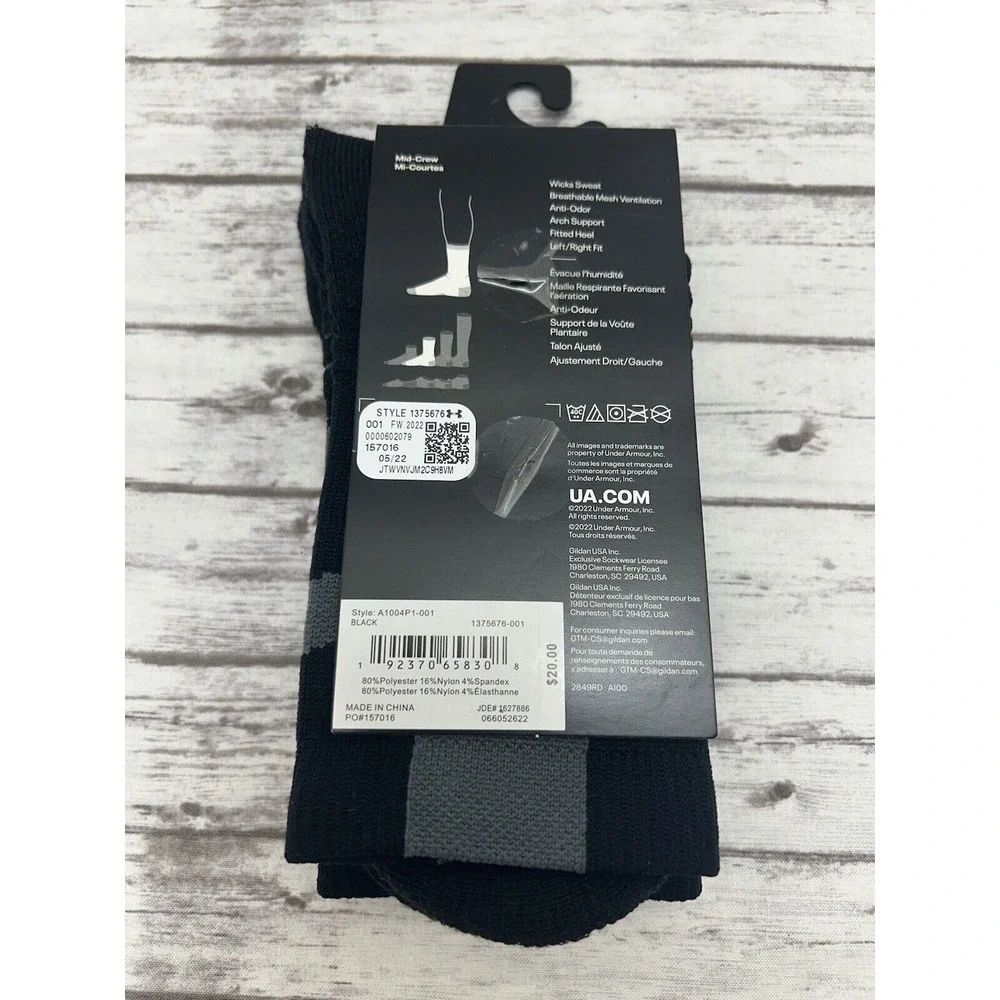 Under Armour Project Rock Socks Men 7-8.5 Women 6-10 Black Crew Bull Logo NEW